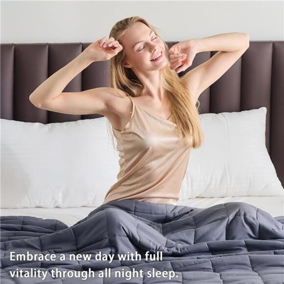 Weighted Blanket for Adults (20 lbs, 60” x 80”, Grey) Cooling Heavy - Picture 6 of 7